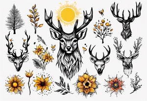 wasser, sonne, eule  wald, hirsch, blume des lebens, 
baum, berlin tattoo idea