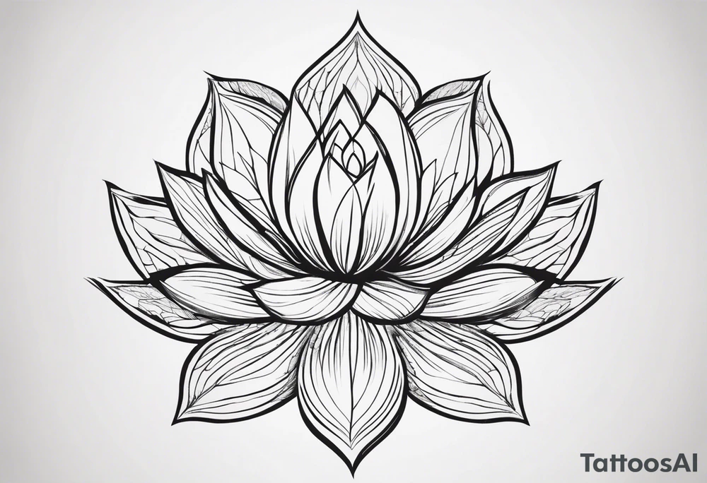 Make a strong and abstract looking lotus flower that will take up the upper left portion of my back. you will see within the lotus’s leaves should a rocky area to symbolize strength, a helix to symbolize resiliency and a Greek delta to symbolize transformation. The tattoo should overall represent resiliency and strength and present a strong, firm foundation that displays strength in the face of trauma. The lotus will be the focal point with the other elements naturally included. Make sure to also be able to identify the rock, the helix and the delta symbol tattoo idea