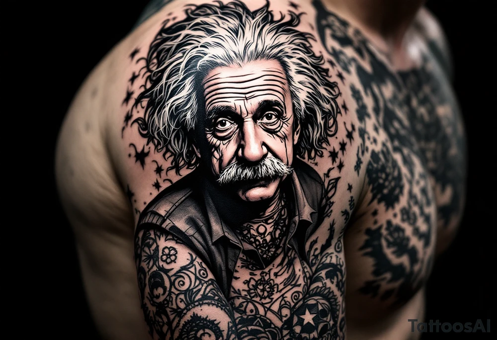Albert einstein with tattoos all over his body tattoo idea