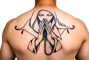 Chicano style woman with praying hands and rosary in hands tattoo idea