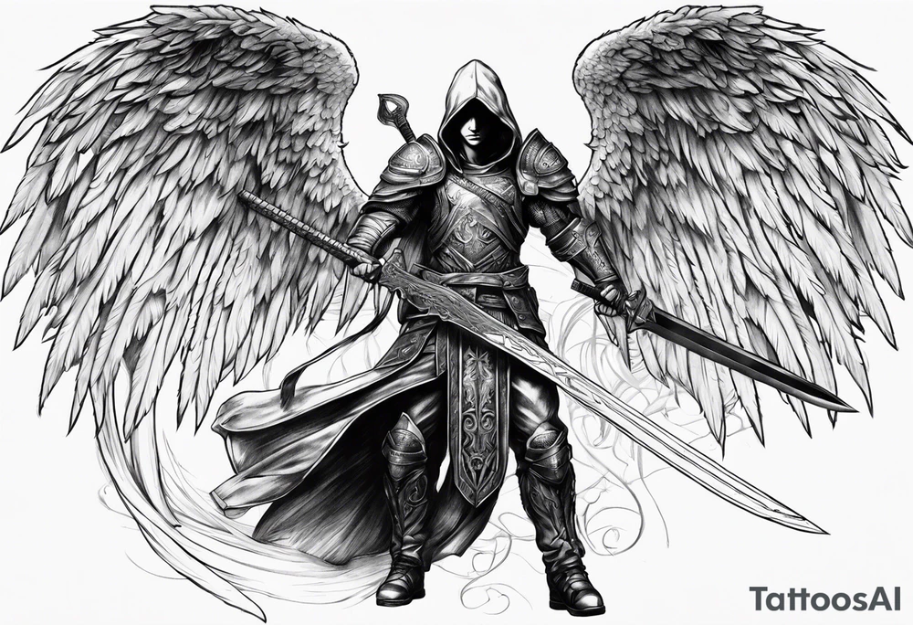 Arch angel hood fighting sword tattoo idea