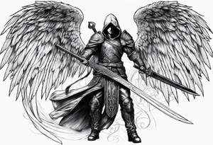 Arch angel hood fighting sword tattoo idea