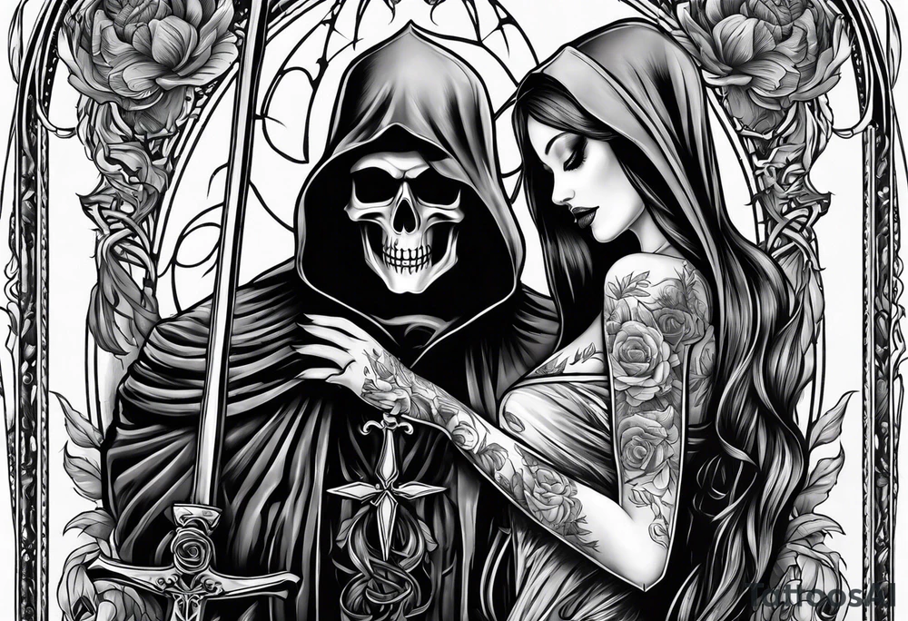 Grim reaper falls in love with human girl tattoo idea