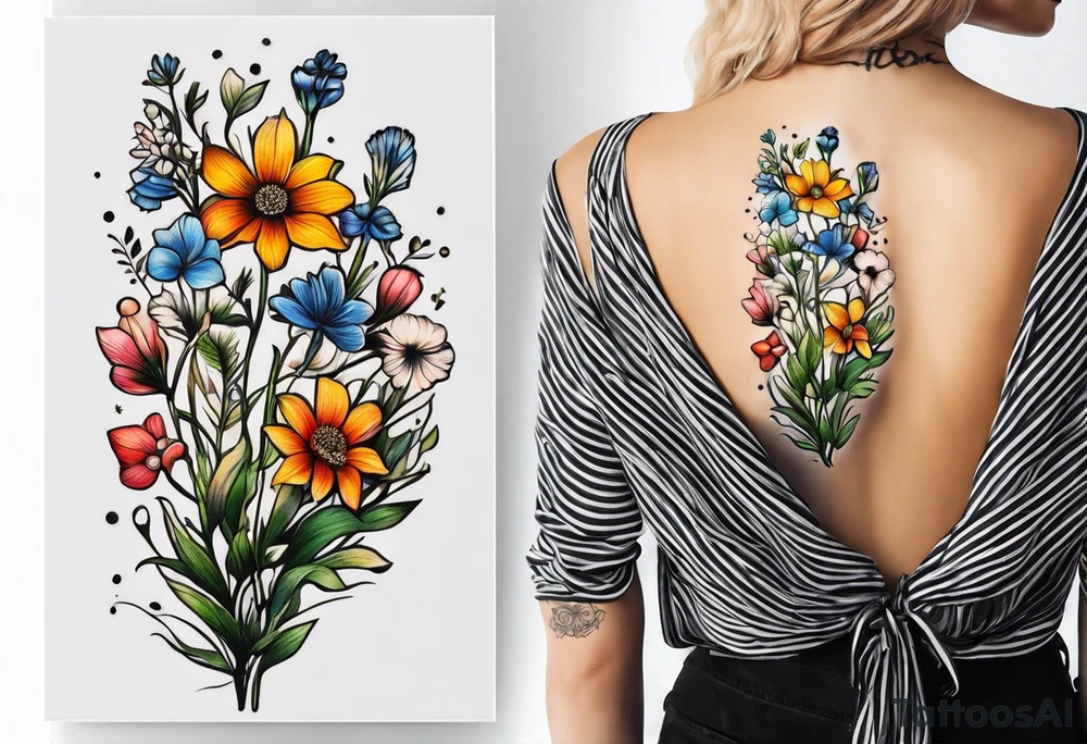 simple long stem wildflower bouquet tattoo idea
