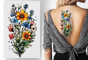 simple long stem wildflower bouquet tattoo idea