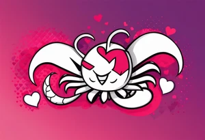 Side view of Scorpion with tail curving overhead drawn in Powerpuff girl style with body segments, head and claws made of hearts tattoo idea