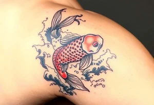 traditional koi fish swimming upstream through turbulent waves tattoo idea