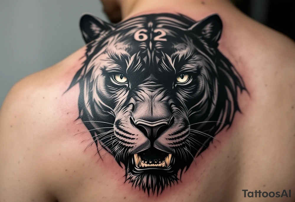 black panther with the number 62 tattoo idea