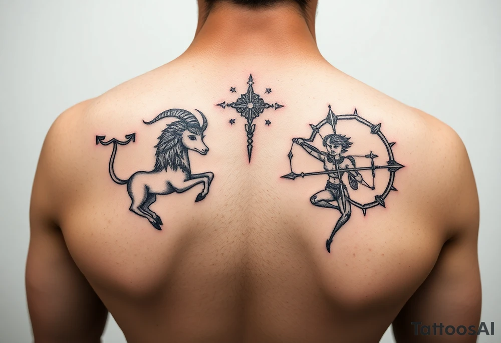 combine the symbols for capricorn and sagittarius with some celestial items interspersed tattoo idea