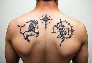 combine the symbols for capricorn and sagittarius with some celestial items interspersed tattoo idea