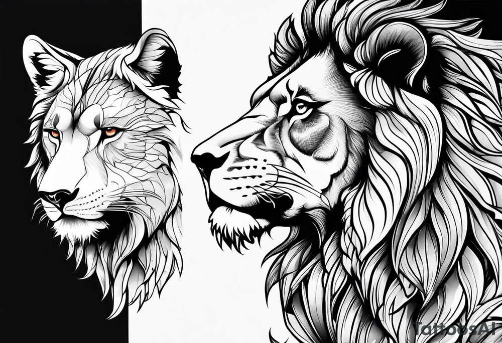 Face of a 1 Eagle, 1 wolf, and 1 Lion tattoo idea