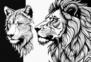 Face of a 1 Eagle, 1 wolf, and 1 Lion tattoo idea