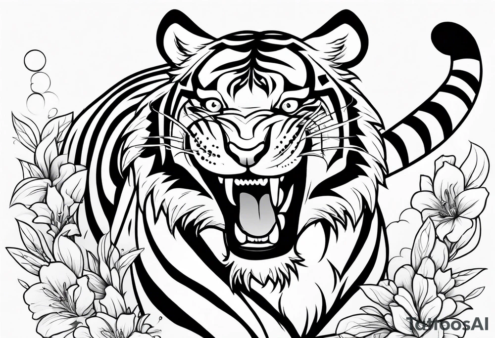 tiger smiling leaping tattoo idea