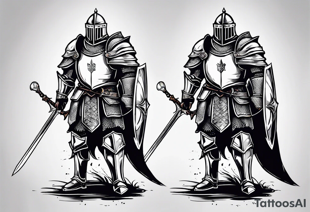 knight with heavy armor and shield tattoo idea
