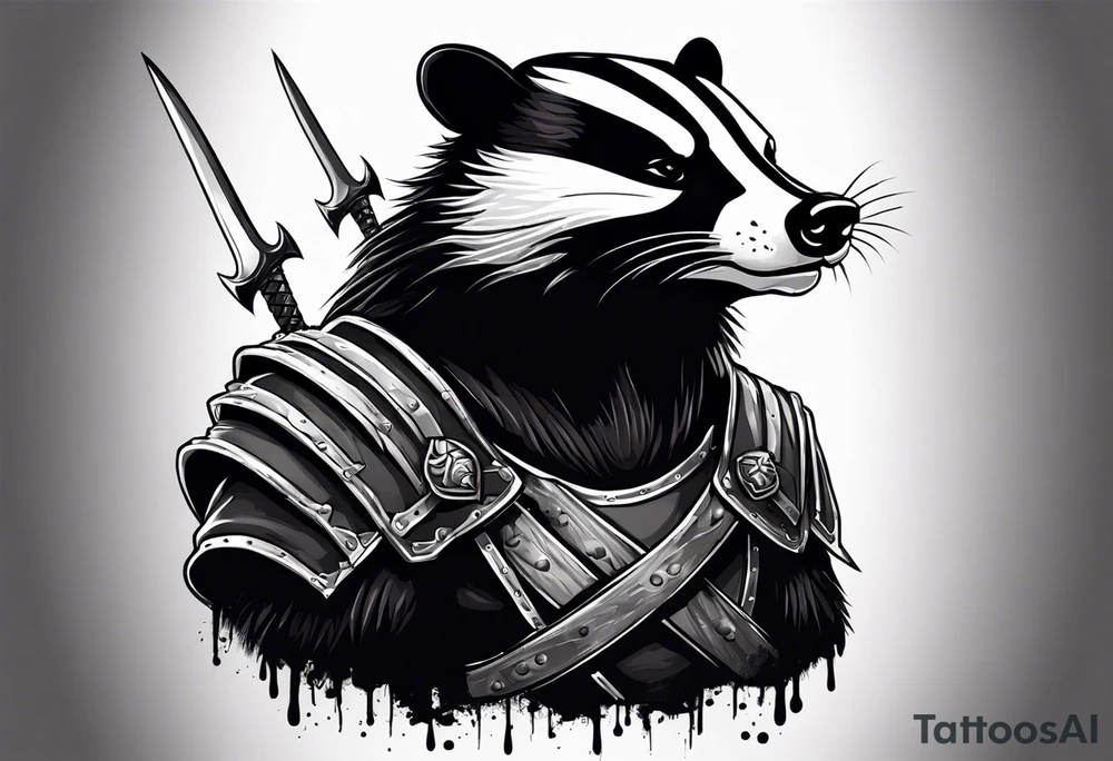Draw me psychopath badger/Warrior with aggressive full body, killer face with a smile, very long nails and he attacks like a Bloody Gladiator to us and also, he has very deadly looking. He fights with his nails. Everybody scares after their first sight. Give me horror type Badger Tattoo. tattoo idea