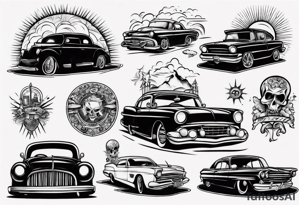 Car infront of sunset tattoo idea
