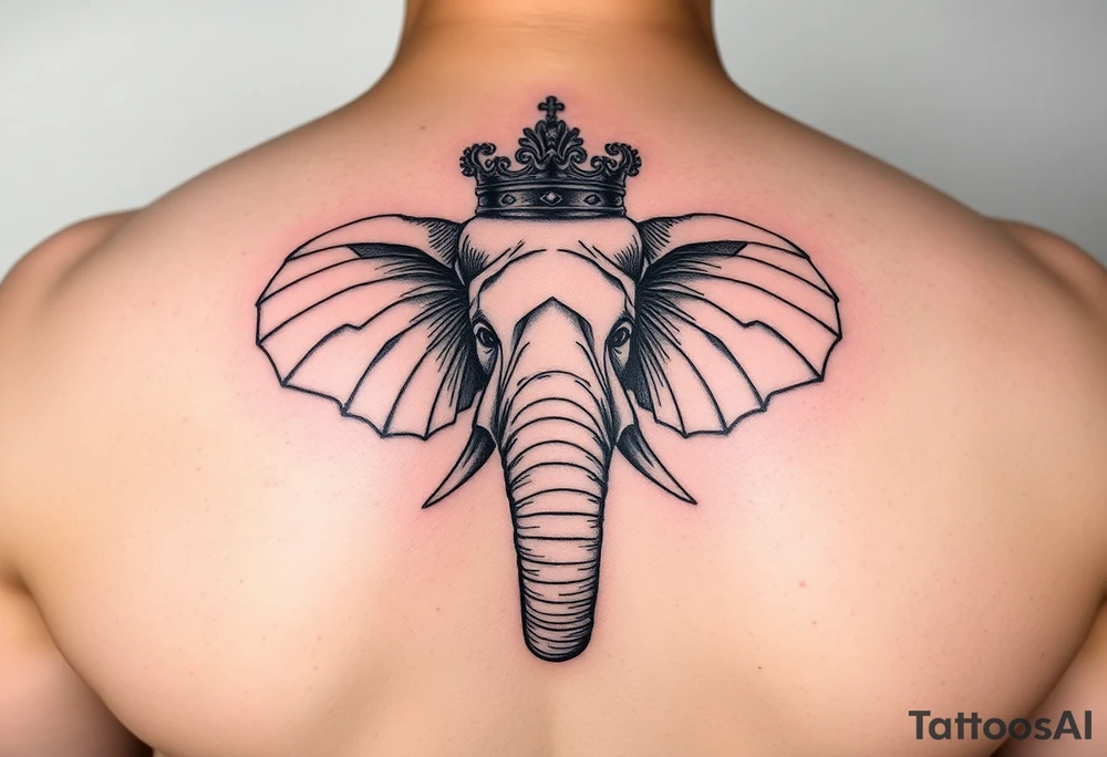 Elephant with queen crown tattoo idea