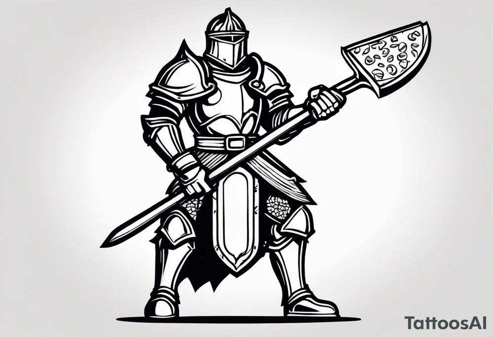 knigth in full armor
 holding a pizza shovel as a weapon tattoo idea