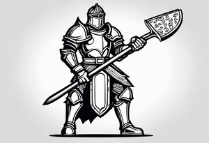 knigth in full armor
 holding a pizza shovel as a weapon tattoo idea