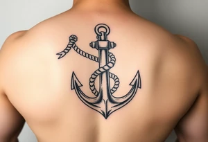 weathered anchor wrapped in nautical rope with sea waves tattoo idea