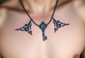 Roman numeral necklace over the top of a key tattoo idea