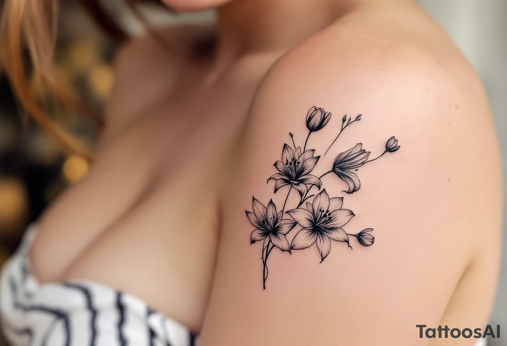 flower arrangement with spider lilies, tulip, lilies, cherry blossom tattoo idea