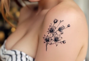 flower arrangement with spider lilies, tulip, lilies, cherry blossom tattoo idea