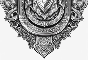 half sleeve, upper arm and shoulder, leather armor.  The crest on the shoulder is an ouroboros tattoo idea