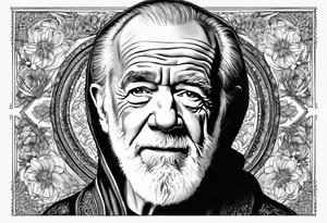 george carlin in religious clothing, full body tattoo idea