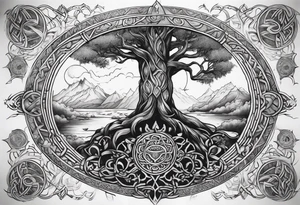 Viking Tree of Life with the nine realms tattoo idea