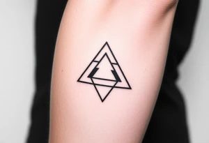 Geometric small triangle about different lives merge together and become stronger while being psychedelic and trippy. make it fine thin lines tattoo idea