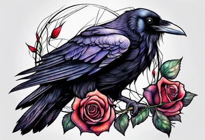 Raven holding  rose   by stem tattoo idea