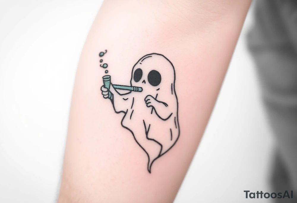 Cute ghost smoking a bong tattoo idea