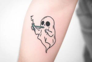 Cute ghost smoking a bong tattoo idea