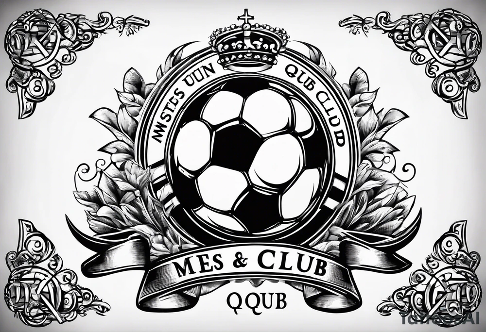 MÉS QUE UN CLUB text with soccer ball and a cross christian theme simple tattoo idea