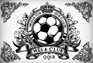 MÉS QUE UN CLUB text with soccer ball and a cross christian theme simple tattoo idea
