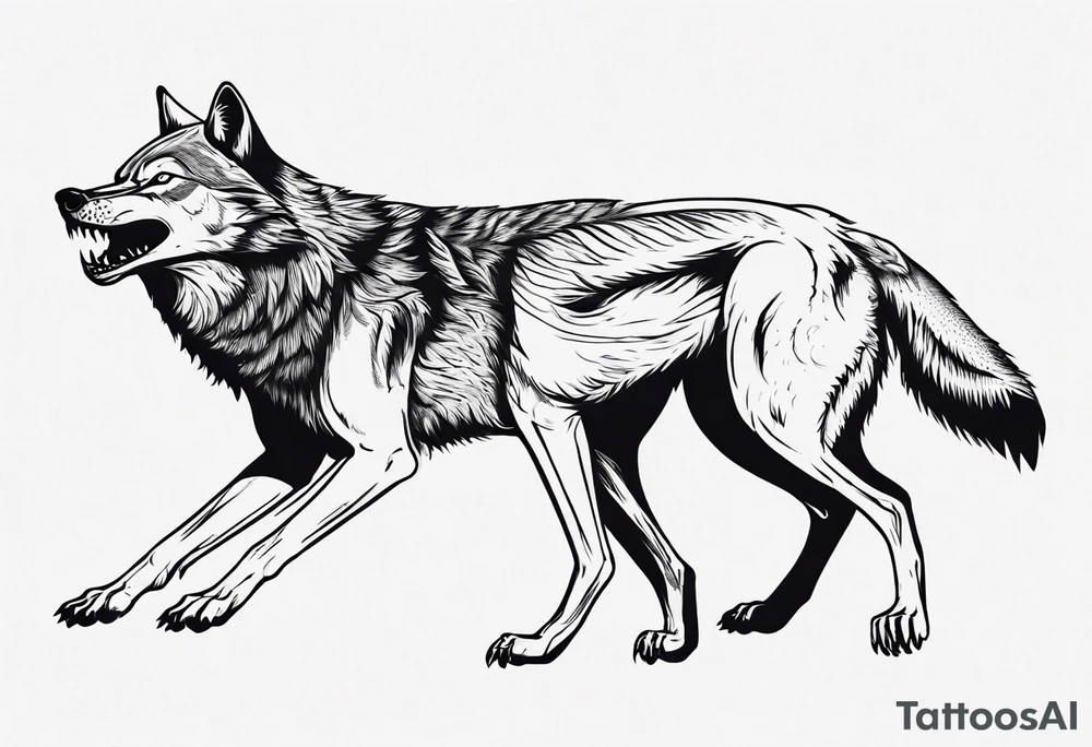 two wolves with their mouths closed and dancing on their hind legs. tattoo idea
