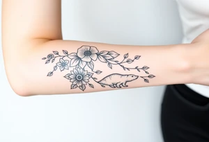 Full forearm design. Flowers on the vine. Include a snail, turtle, fox, and bear tattoo idea