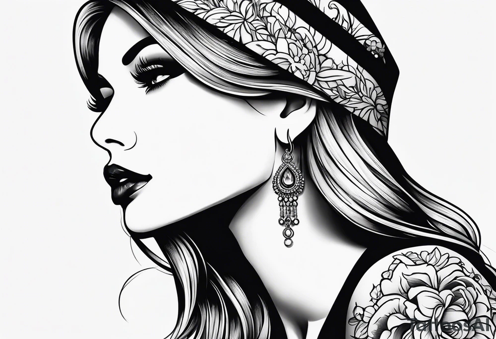 simple american traditional side profile pretty woman tattoo idea