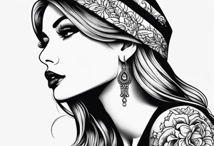 simple american traditional side profile pretty woman tattoo idea