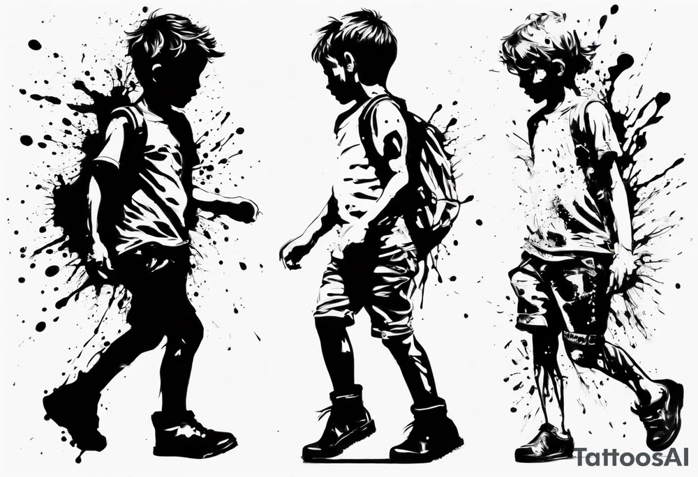 Paint splash forming a lost boy walking alone tattoo idea