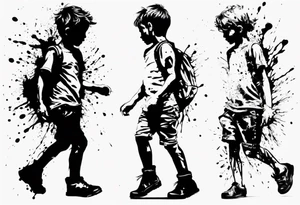 Paint splash forming a lost boy walking alone tattoo idea