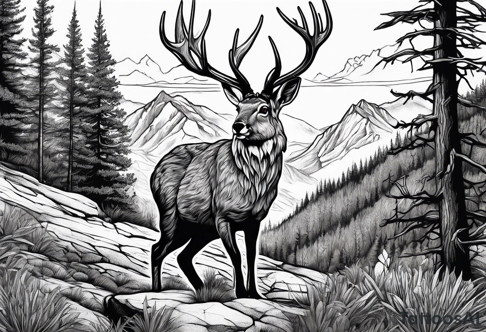 jackelope mountain forest tattoo idea