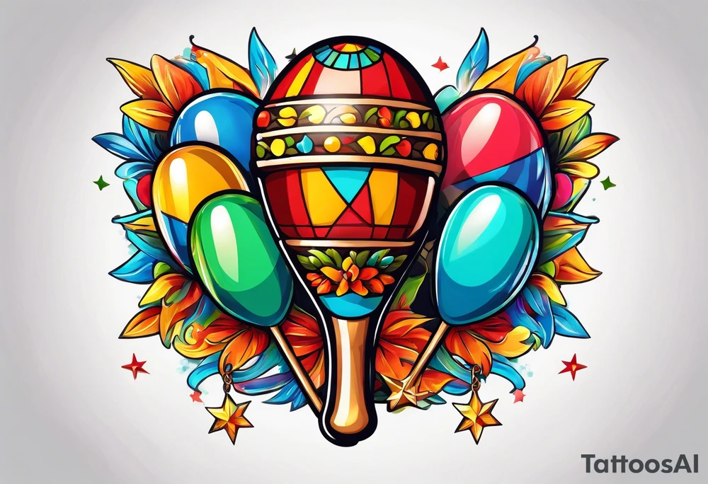 2 colorfull swinging maracas with cuban star tattoo idea