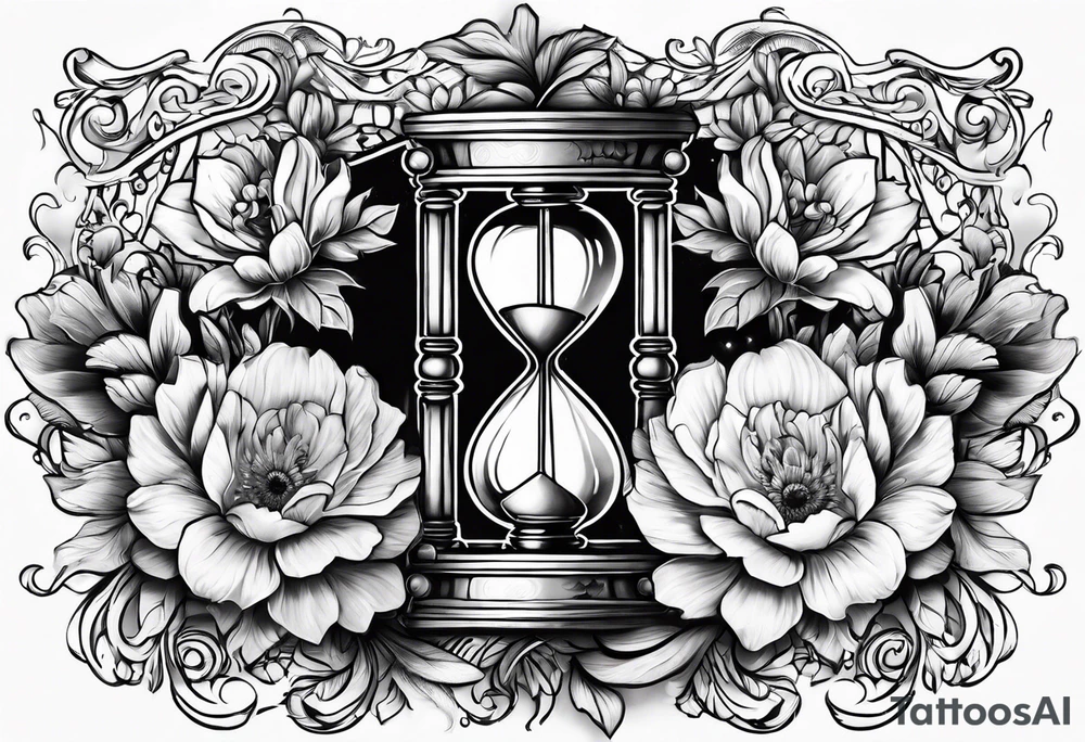 Flowers and hourglass tattoo idea