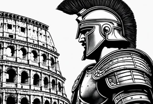 Side profile of spartan soilder looking left at Roman colosseum tattoo idea