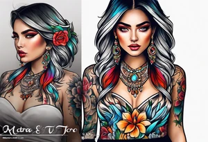 cara mujer neo tradicional tattoo idea