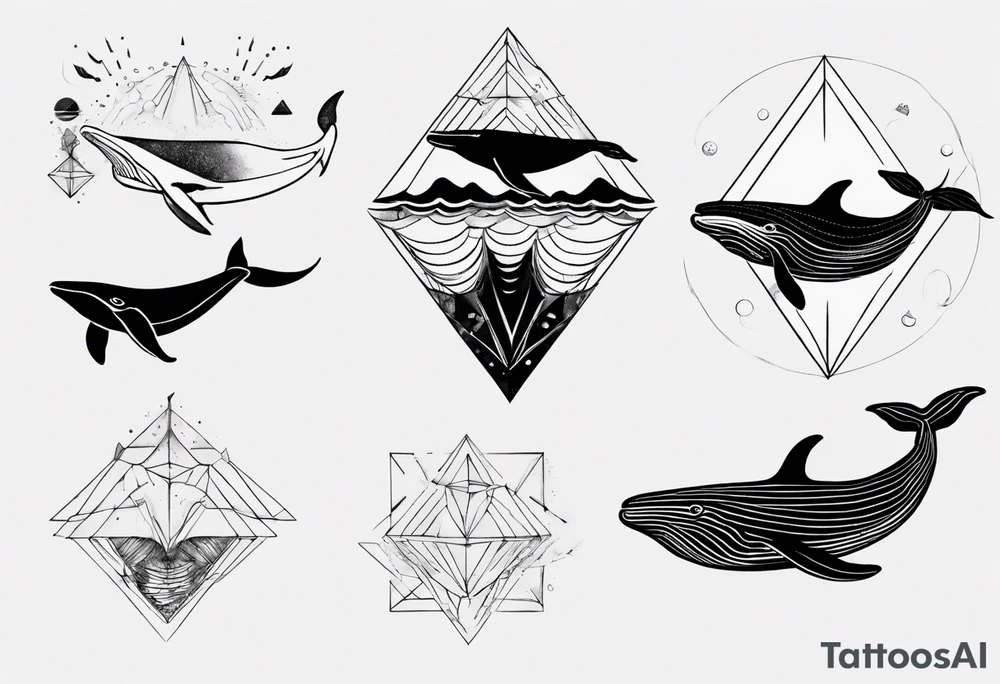 Geometric whale coming out of water tattoo idea
