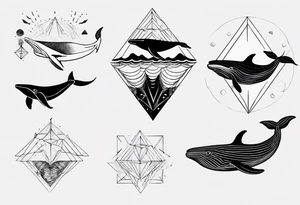Geometric whale coming out of water tattoo idea