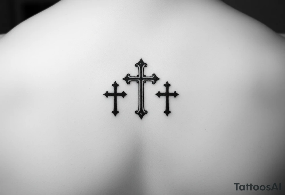 3 crosses side by side to form what looks like a ring on top of the 4th finger. elegant, simple tattoo idea